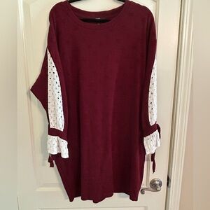 Burgundy Tunic with Lace Sleeves